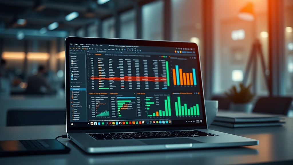 A professional using an AI Excel formula builder on a laptop to analyze complex financial data spreadsheets.