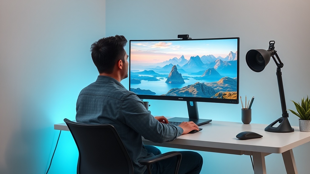 Professional graphic designer using an AI stock photo generator tool for commercial branding projects.