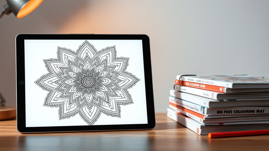 A digital artist using an AI coloring book generator on a tablet to create professional KDP content.