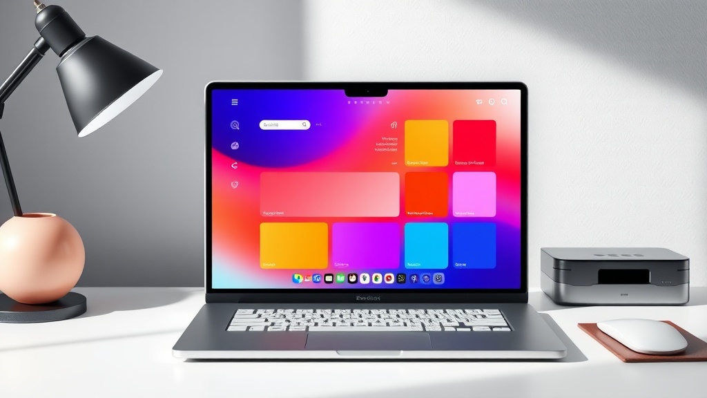 Designer using an AI colour palette generator on a laptop to create professional UI branding schemes.