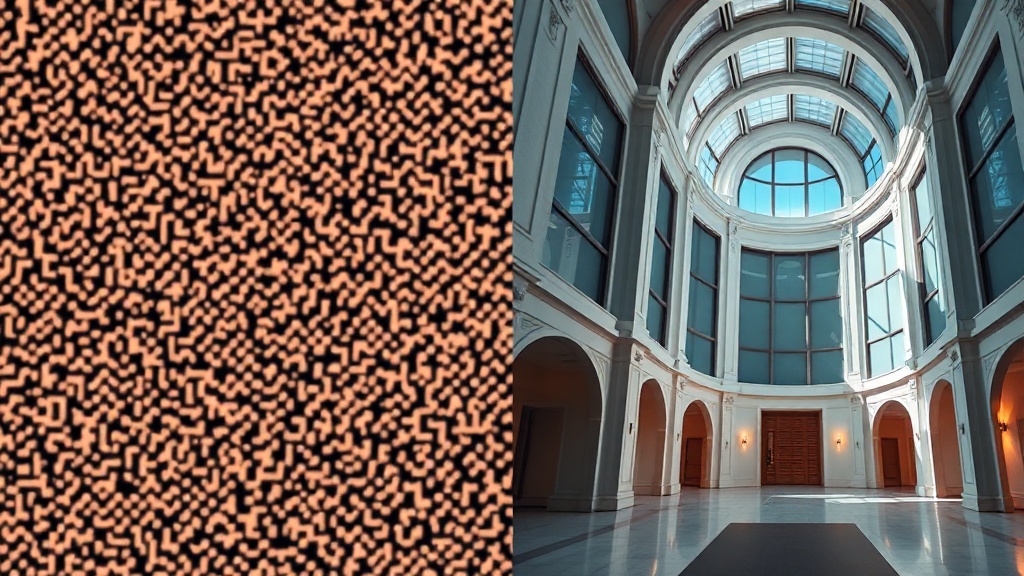 Professional AI image upscaler comparing a low-resolution pixelated image with a high-definition sharp result.