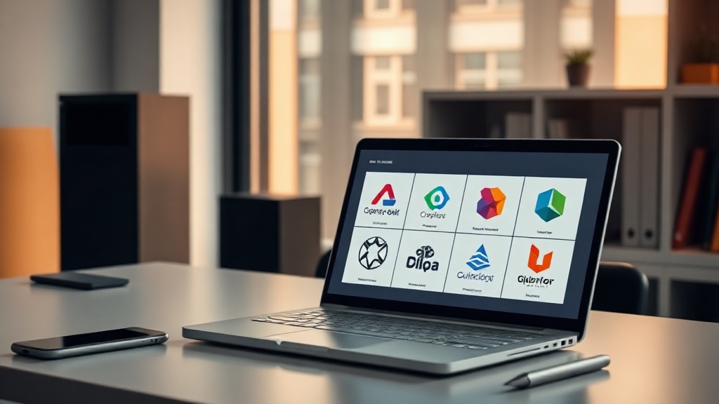 A professional designer using AI logo maker software on a laptop to create brand identities.