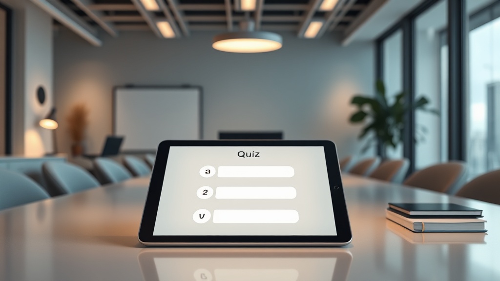 A professional using an AI quiz builder on a tablet to create educational content for lead generation.