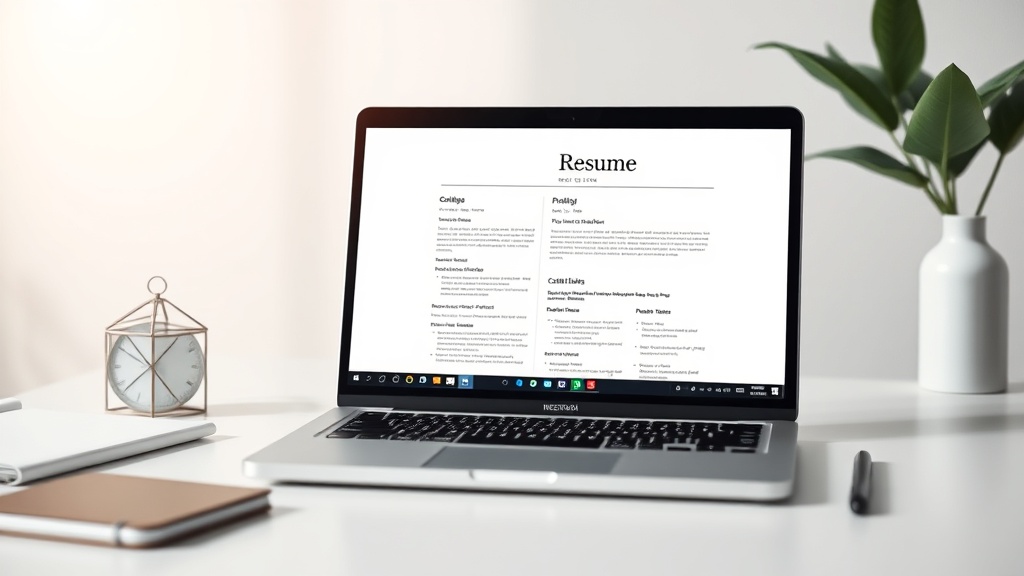 A high-quality laptop display showing a professional resume being optimized by an AI resume builder tool.