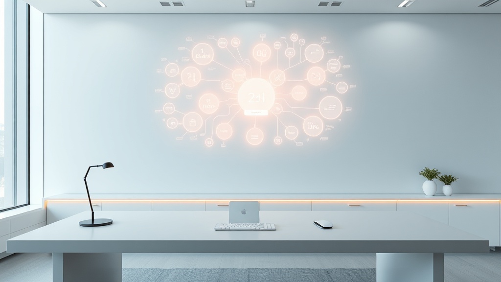 A professional using an AI-powered mind mapping tool on a sleek digital interface to organize project ideas.
