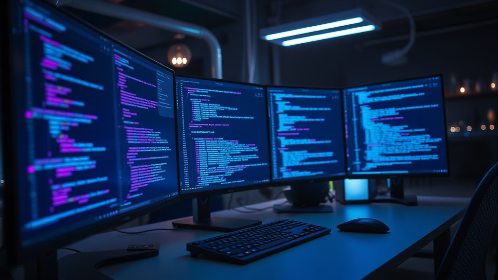 A professional developer using AI-powered debugging tools to analyze complex code in a modern workspace.