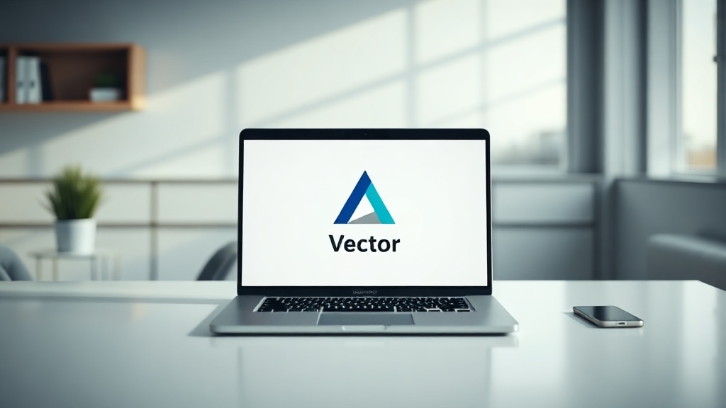 A modern workspace with a laptop showing professional AI-generated logo design concepts for small businesses.