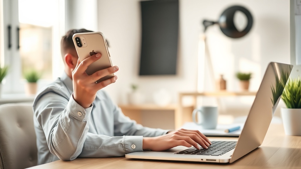 A creative professional using a laptop to generate social media captions with an AI tool.