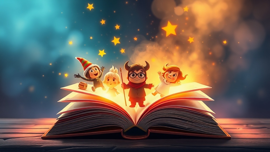 A magical, open AI-generated storybook with vibrant illustrations, perfect for children's storytelling.