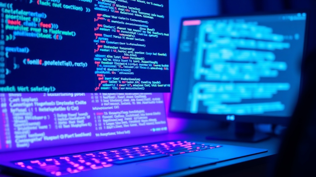 A developer using free AI code debuggers on a high-tech monitor to fix software bugs.