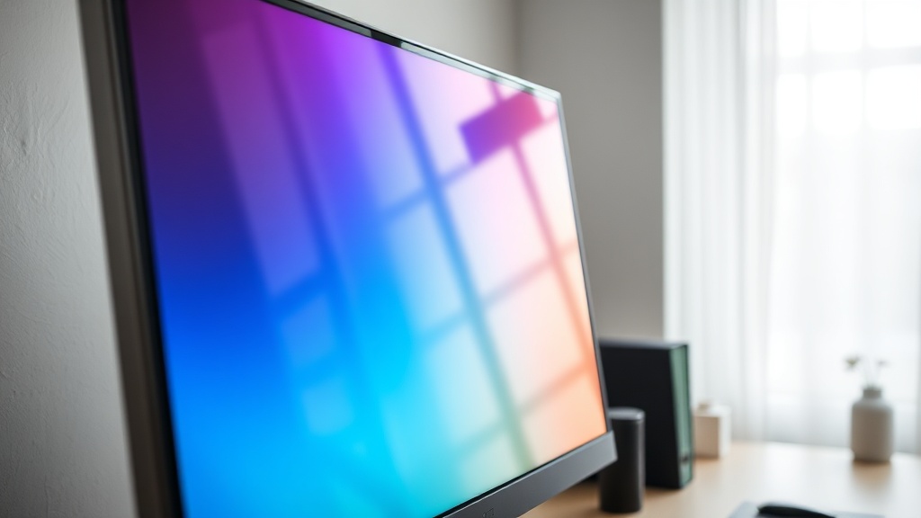 A designer using an AI colour scheme creator on a monitor to build a brand palette.