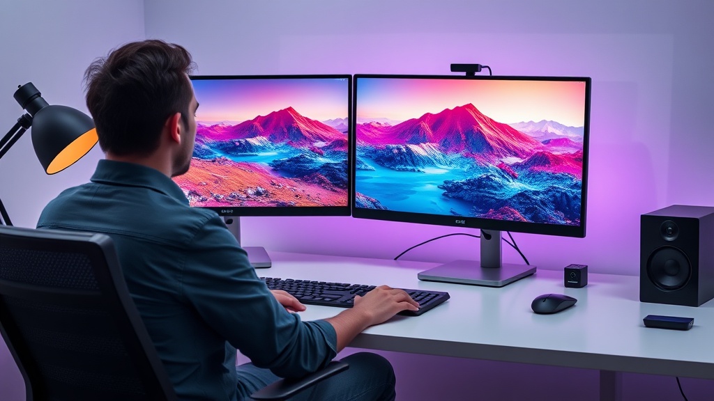 A creative professional using free AI image banks to generate unique digital visuals for a website project.