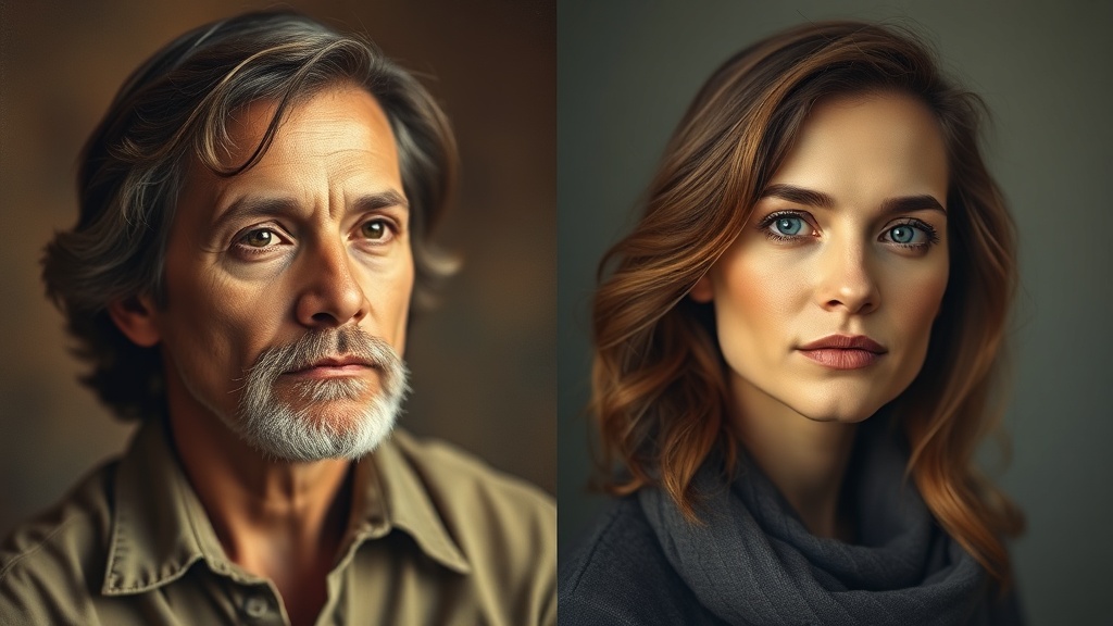 A high-quality split-screen comparison showing an original damaged vintage photo being restored by AI.