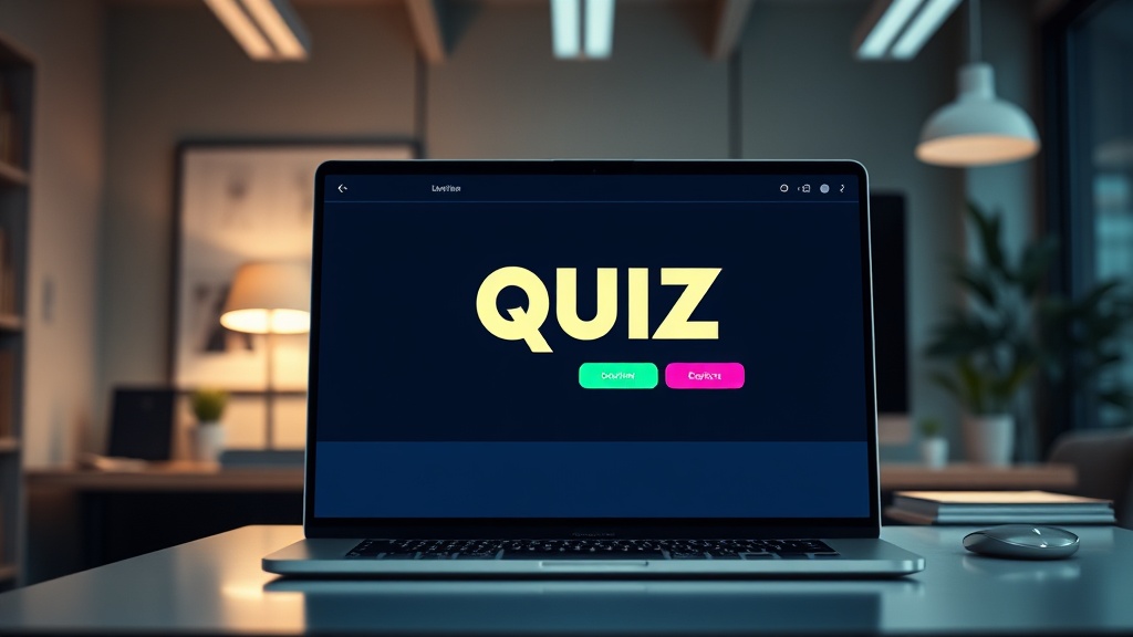 A professional laptop screen displaying an interactive AI quiz interface for website integration.