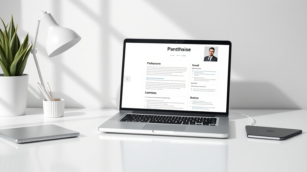 A professional laptop screen displaying a modern AI-generated resume builder interface.