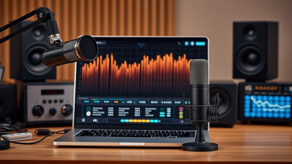 A professional audio studio setup representing high-quality AI text-to-speech software.