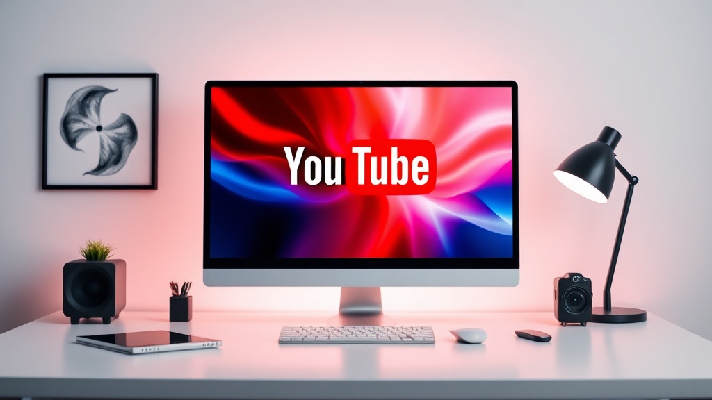 A computer screen showing a professional AI-generated thumbnail design in a modern studio setting.