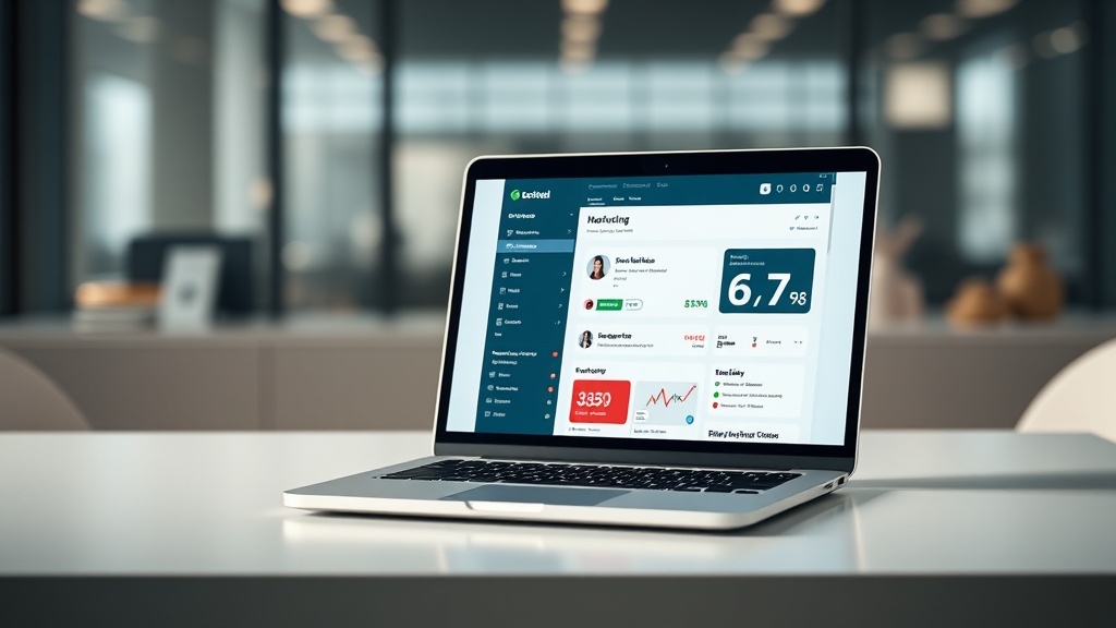 Professional workspace showing AI-driven email marketing software on a laptop screen.