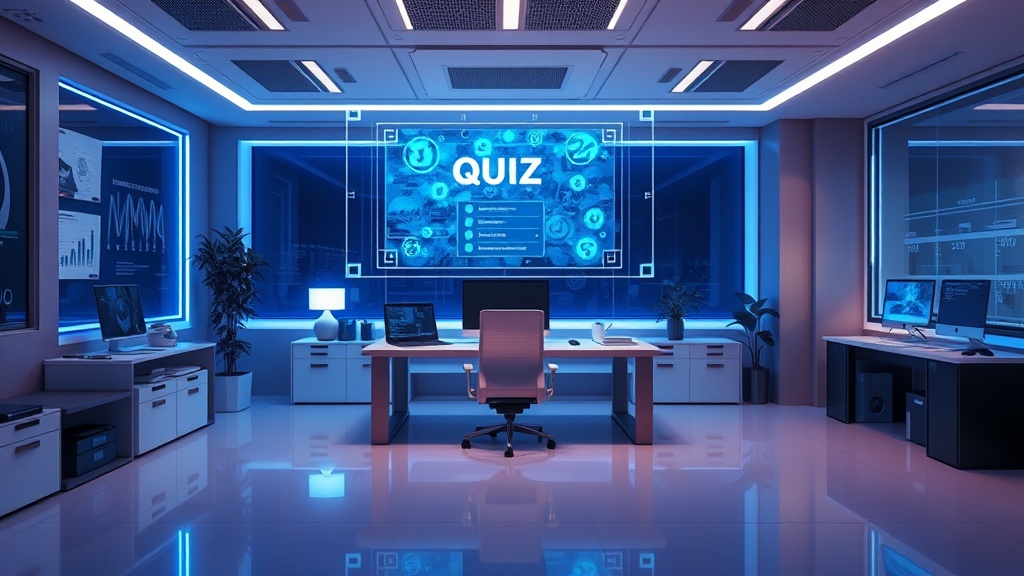 A professional using an AI tool to create an interactive quiz on a sleek laptop screen.