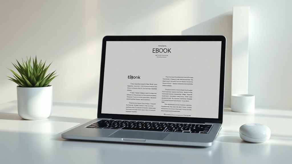 A modern workspace showing an AI-powered eBook design process on a laptop screen.