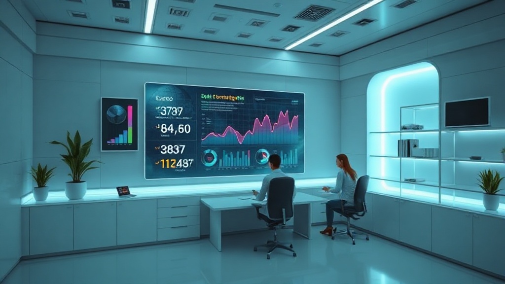 A professional designer using AI software to create a modern data infographic on a high-tech screen.