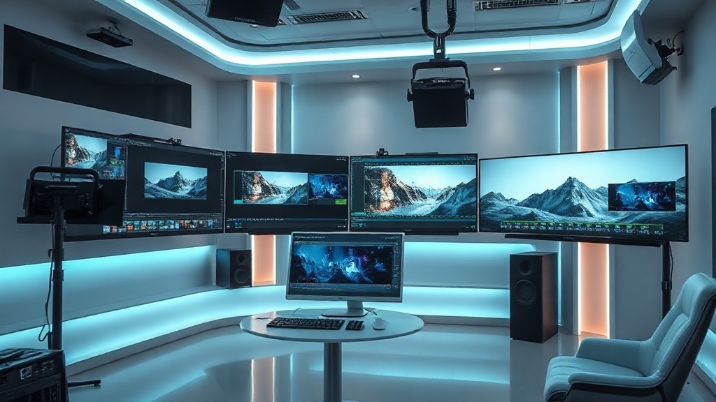 Professional video editor using an AI-powered workstation to edit high-quality video content.