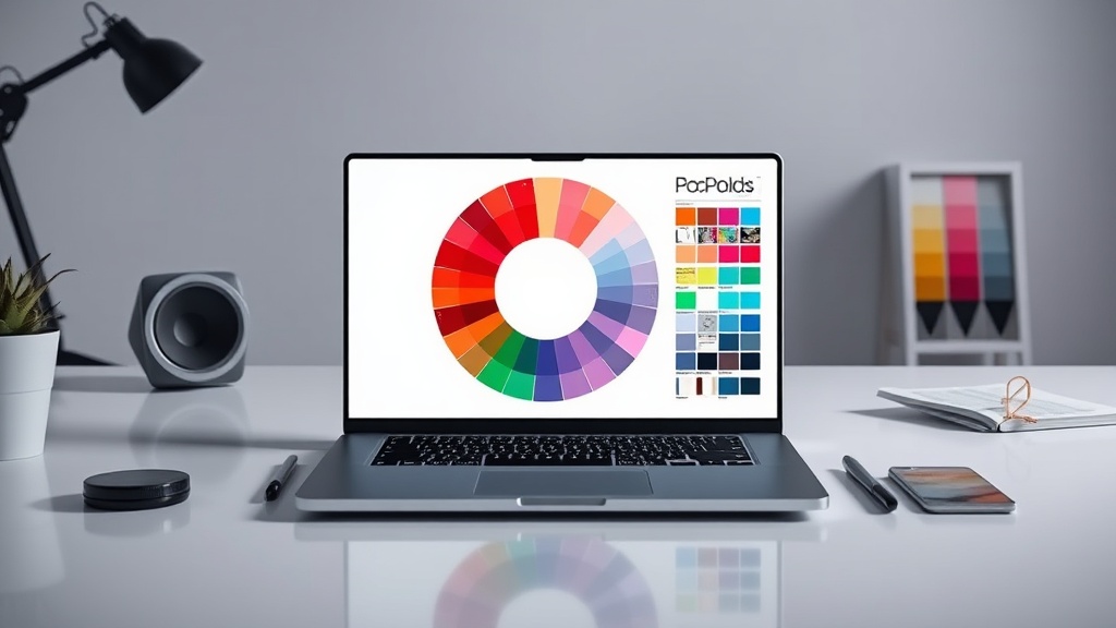 A designer using an AI-powered colour palette generator on a high-end workstation.