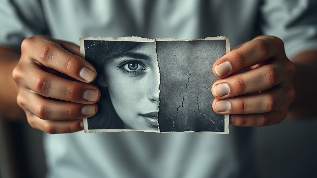 A person holding a partially restored vintage photograph showing AI-powered image repair results.