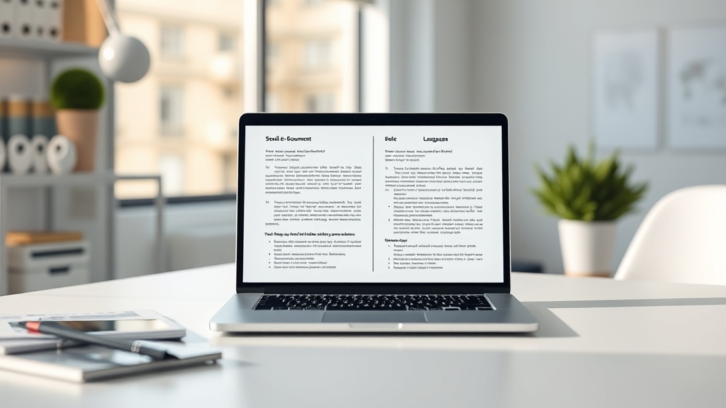Professional workspace showing AI document translation software on a laptop screen.